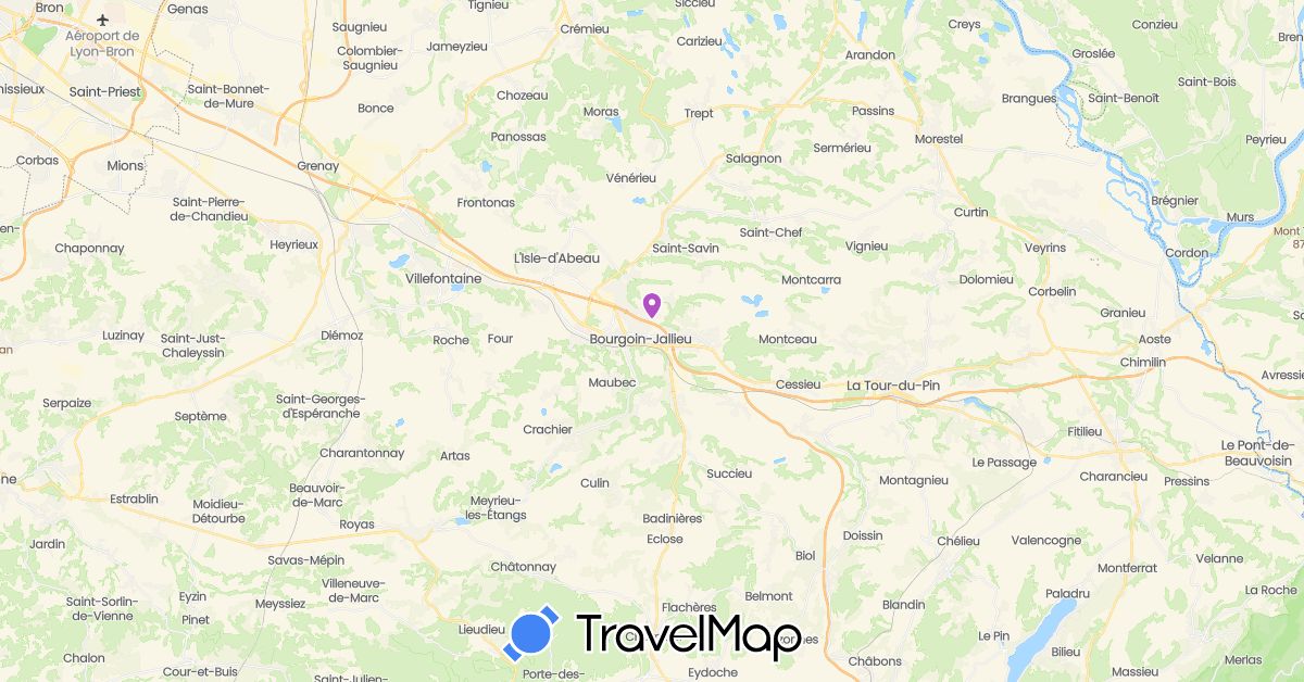 TravelMap itinerary: train in France (Europe)